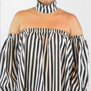 Full Sleeve Stripe Blouse With Matching Neck Band